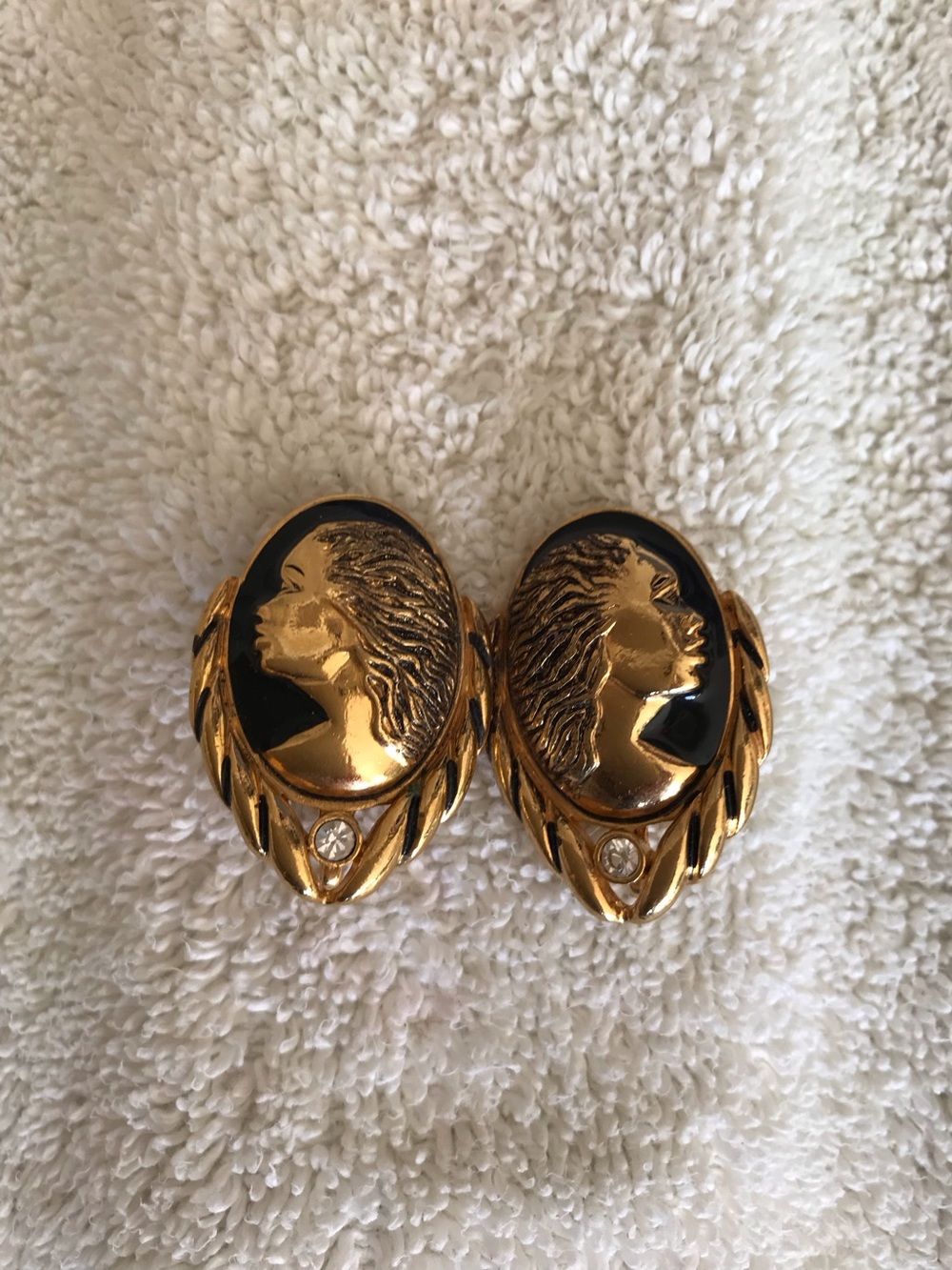 Designed by Coreen Simpson Gold and Black Cameo Profile Clip-On Earrings